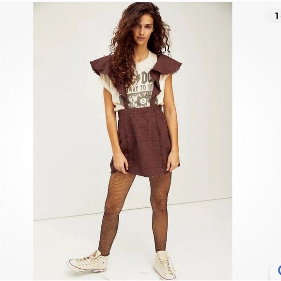 Free people Rowan overall pinafore skirt brown 0 - Picture 1 of 8